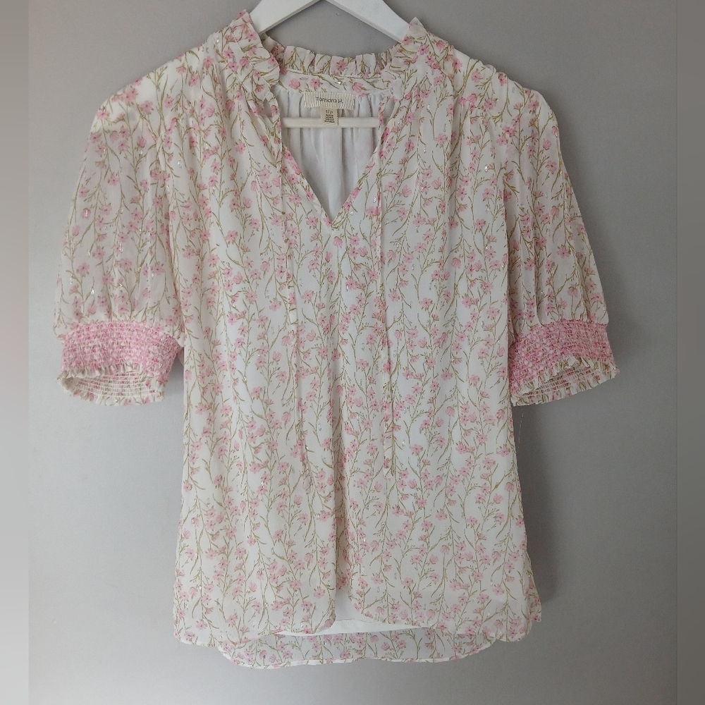 Tamara H Pink and White Floral Blouse Size Small
